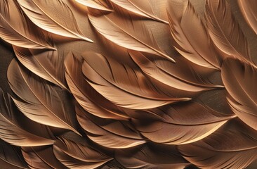 A close-up view of a wall covered in a variety of feathers, creating a unique and interesting texture.