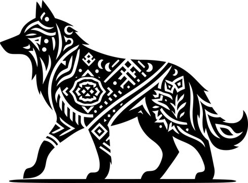 wolf, animal silhouette in ethnic tribal tattoo, 
