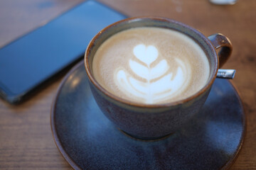 Coffee cup on wood table 