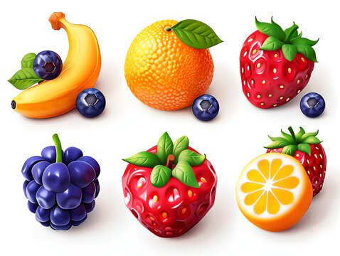 collection of cute  fruits on white