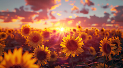 sunflower field at sunset