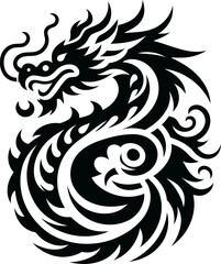 dragon, myth animal silhouette in ethnic tribal tattoo, 