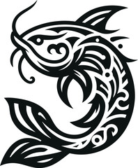 catfish, animal silhouette in ethnic tribal tattoo, 