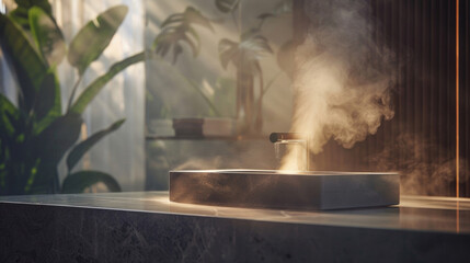 A steam nozzle releasing a burst of warm mist into the air providing a refreshing and invigorating experience.