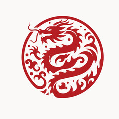 Chinese Dragon circle emblem red color