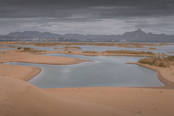 Gobi desert and the river near Wuhai, Inner Mongolia, China