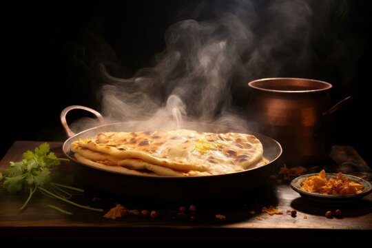 Delectable Parantha ghee food. Chapati breakfast. Generate Ai