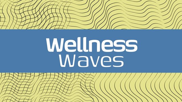 Fototapeta Wellness waves text in white on blue band over black wavy lines on yellow background