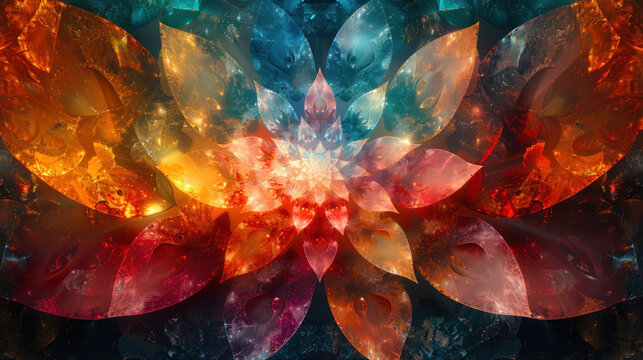 Abstract colorful lotus flower with fractal elements, suitable for spiritual themes and background use.