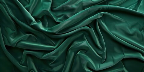 Fototapeta premium Abstract green fabric weave of cotton or linen satin fabric lies texture background. 