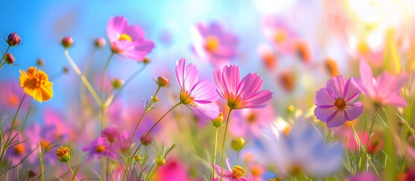 Breathtaking field of colorful flowers under radiant sunlight in nature's beauty