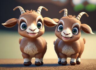 Fototapeta premium 3D Cute smile little goat kawaii character