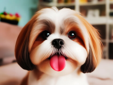portrait of a cute Shih Tsu pappy dog, lovely doggy, funny wall art, wallpaper and background