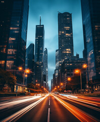 Fototapeta na wymiar Road light in city, night megapolis highway lights of cityscape , megacity traffic with highway road motion lights, long exposure photography. 
