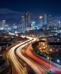 Road light in city, night megapolis highway lights of cityscape , megacity traffic with highway road motion lights, long exposure photography.
- 748428884