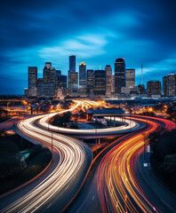Fototapeta na wymiar Road light in city, night megapolis highway lights of cityscape , megacity traffic with highway road motion lights, long exposure photography. 