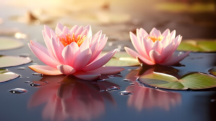 Lotus blooming, close-up of tranquil pond