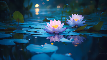 Fototapeta na wymiar Lotus blooming, close-up of tranquil pond
