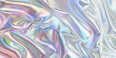 Abstract realistic pearly rainbow fabric red weave of cotton or linen satin fabric lies texture background.
