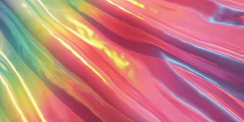 Abstract realistic pearly rainbow fabric red weave of cotton or linen satin fabric lies texture background.
