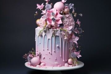 Delicate Pastel cake. Sweet icing candy. Generate Ai