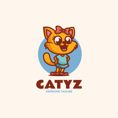 Vector Logo Illustration Cat Mascot Cartoon Style.