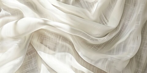 Abstract Light linen weave of cotton or linen satin fabric lies texture background.