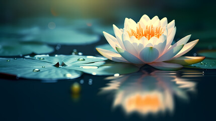 Gorgeous water lilies with space for text, tranquil nature background design