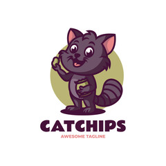 Vector Logo Illustration Cat Chips Mascot Cartoon Style.