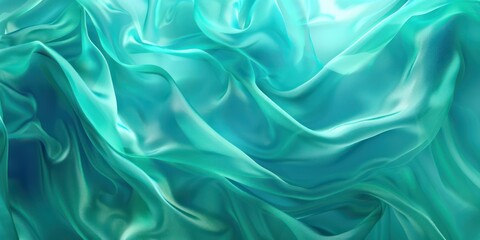 Abstract luxury turquoise seaweed satin weave of cotton or linen satin fabric lies texture background. - obrazy, fototapety, plakaty