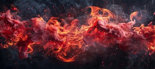 Fototapeta na wymiar A vibrant red and black background filled with billowing smoke, creating a dynamic and intense visual effect.