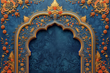 Traditional Mughal wedding invitation monogram frame