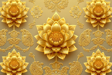 Kanok Chada Lai Thai Golden Flower Background Thai Pattern