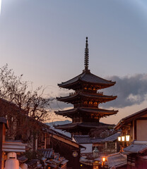 Naklejka premium Gion,The district was built to accommodate the needs of travellers and visitors to the shrine.It eventually evolved to become one of the most exclusive and well-known geisha districts in all of Japan