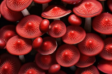 Vibrant Red mushroom pattern. Wood danger. Generate Ai