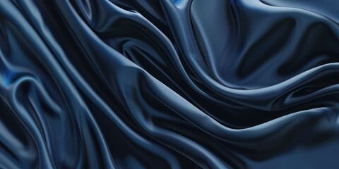 Abstract Dark blue silk fabric weave of cotton or linen satin fabric lies texture background.
