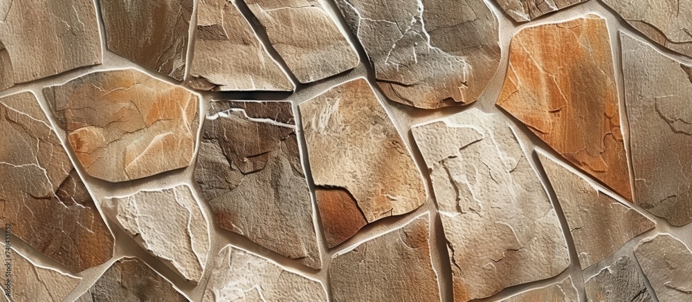 Poster the image depicts a close-up view of a wall built entirely of rocks, showcasing the rugged texture a