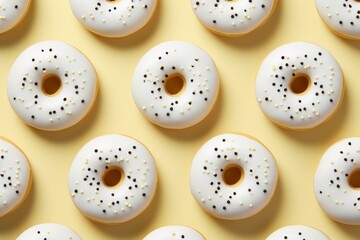 Delicious Pattern white donuts bakery. Ring top view. Generate Ai