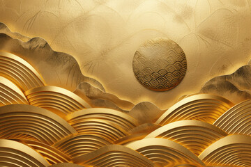 Gold asian art luxury banner, background pattern decoration for printing, flyers, poster