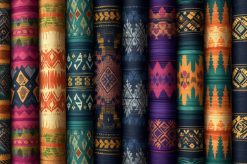 Thai woven fabric patterns designed embroidery ikat style