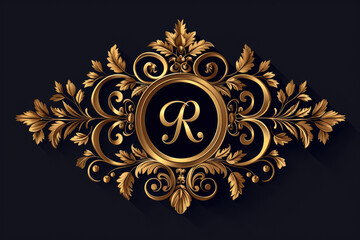 golden monogram template design on black background