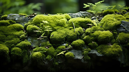 Obraz na płótnie Canvas Beautiful bright green moss growing on rough stones