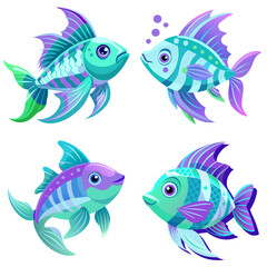 Fototapeta premium fish, purple and green colors, illustration