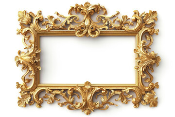 Gold carved picture frame isolated over white with clipping path,Rococo Thai pattern frame border