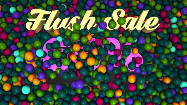 High Angle View Flash Sale 65 Percent Discount 3d Text Reveal Pushing Turquoise Green Colorful Ball Pit Balls Background 3d Rendering