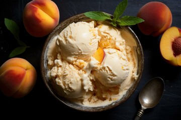 Fruity Peach cobbler ice cream. Tasty pie. Generate Ai