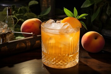 Refreshing Peach iced tea cocktail. Summer food. Generate Ai