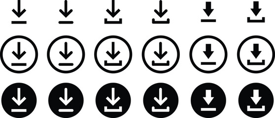 Set of Download flat vectors icons. install symbols. Upload buttons. Load symbols. Software download arrows. Save buttons. Download files, applications, documents pictogram on transparent background.