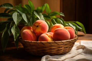 Juicy Peaches bunch fruit. Fresh tree food. Generate Ai