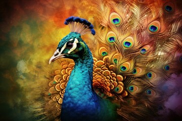 Vibrant Peacock bird art beauty. Nature tropical. Generate Ai